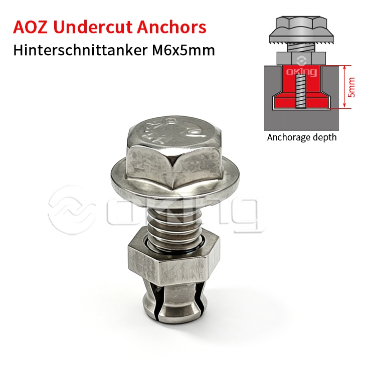 Ancore din oțel inoxidabil AOZ M6x5mm, Hinterschnittanker pentru sisteme de fixare sub decupare